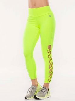 Neon Green Mid Waisted Fitness Leggings - Image 6