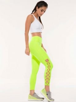 Neon Green Mid Waisted Fitness Leggings - Image 4