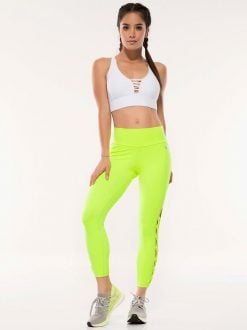 Neon Green Mid Waisted Fitness Leggings - Image 3